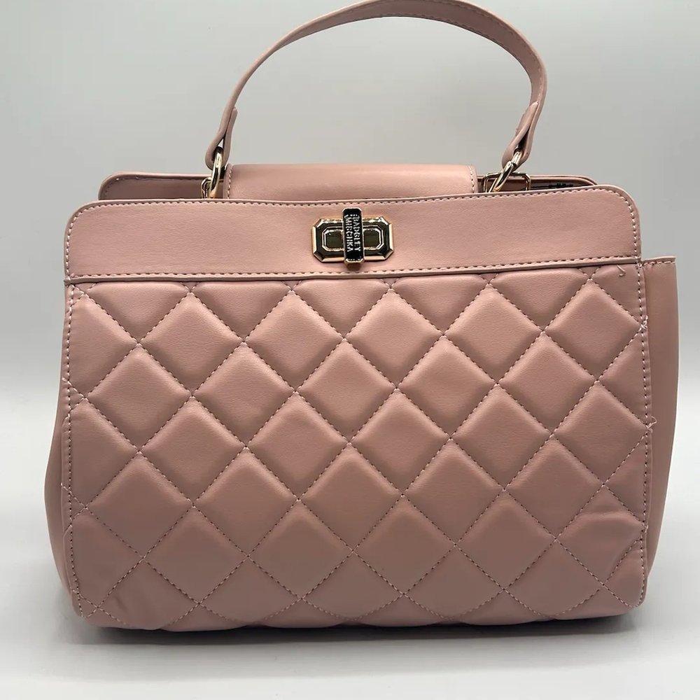 Badgley Mischka Blush Quilted Satchel with Silver Hardware